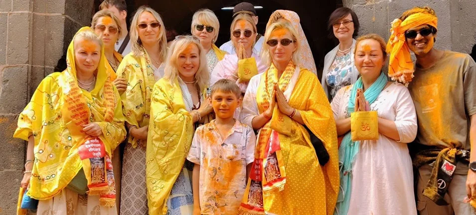 Lakshmi Narayan community gathered at a temple