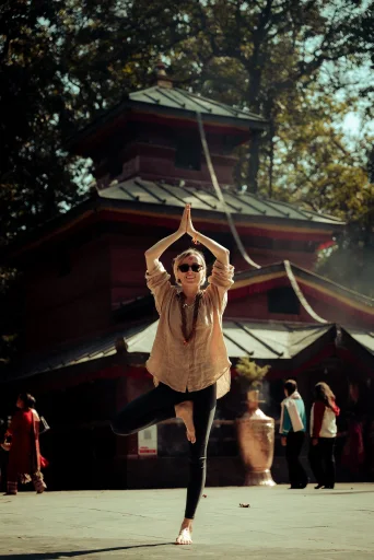 Yoga at a temple