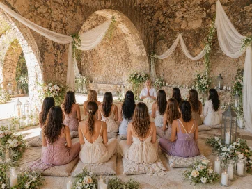 Women gathered for a sacred retreat ceremony